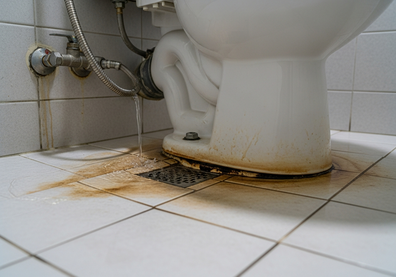 노원구 아파트 양변기 배관 누수 수리 시공 전 - 수리 전 상태