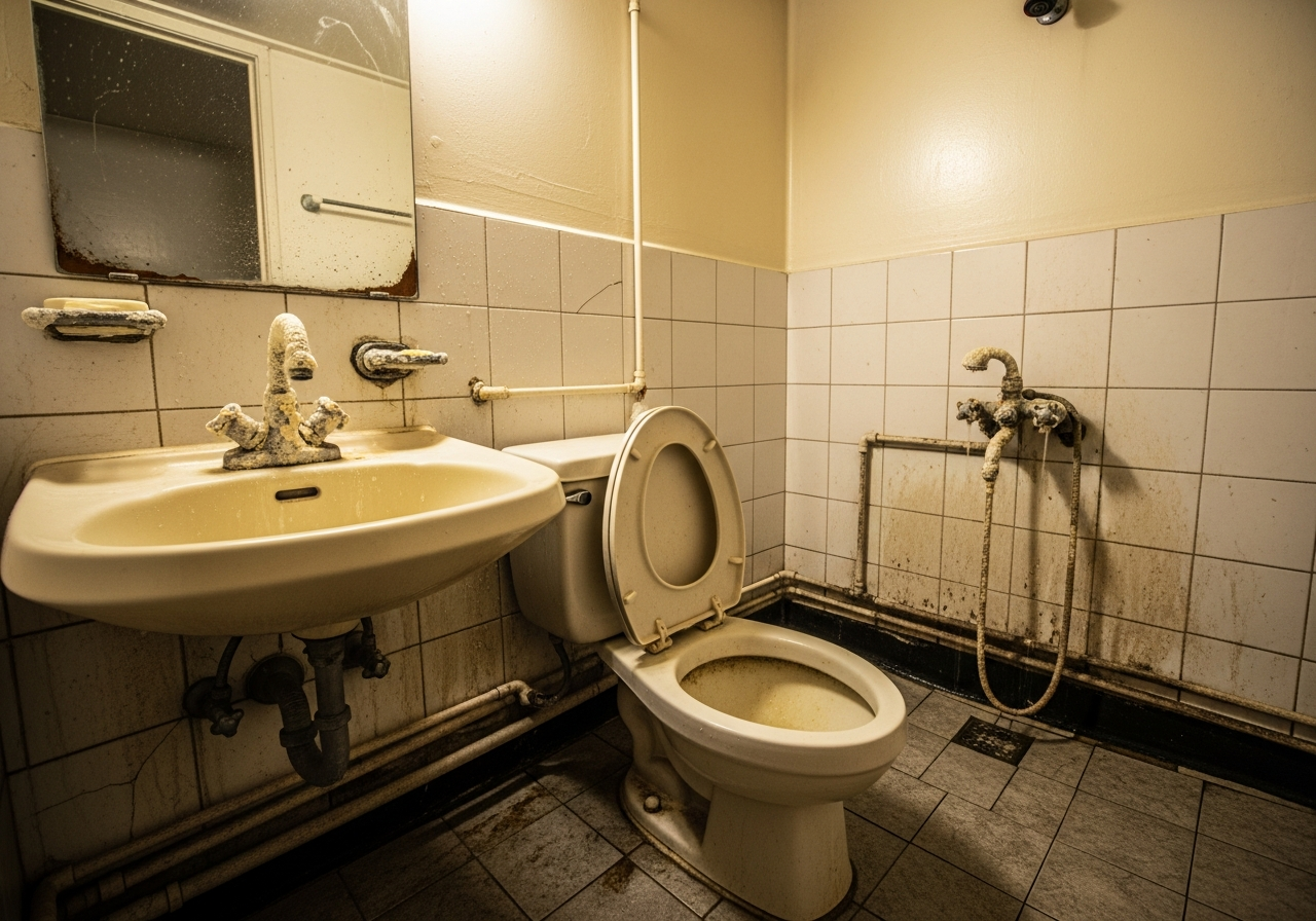 부평 아파트 욕실 수전·양변기 교체 시공 전 - 수리 전 상태