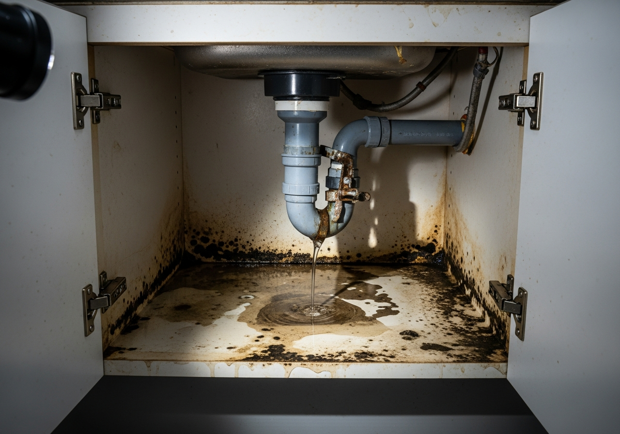 성남 분당 아파트 주방 배관 수리 시공 전 - 수리 전 상태