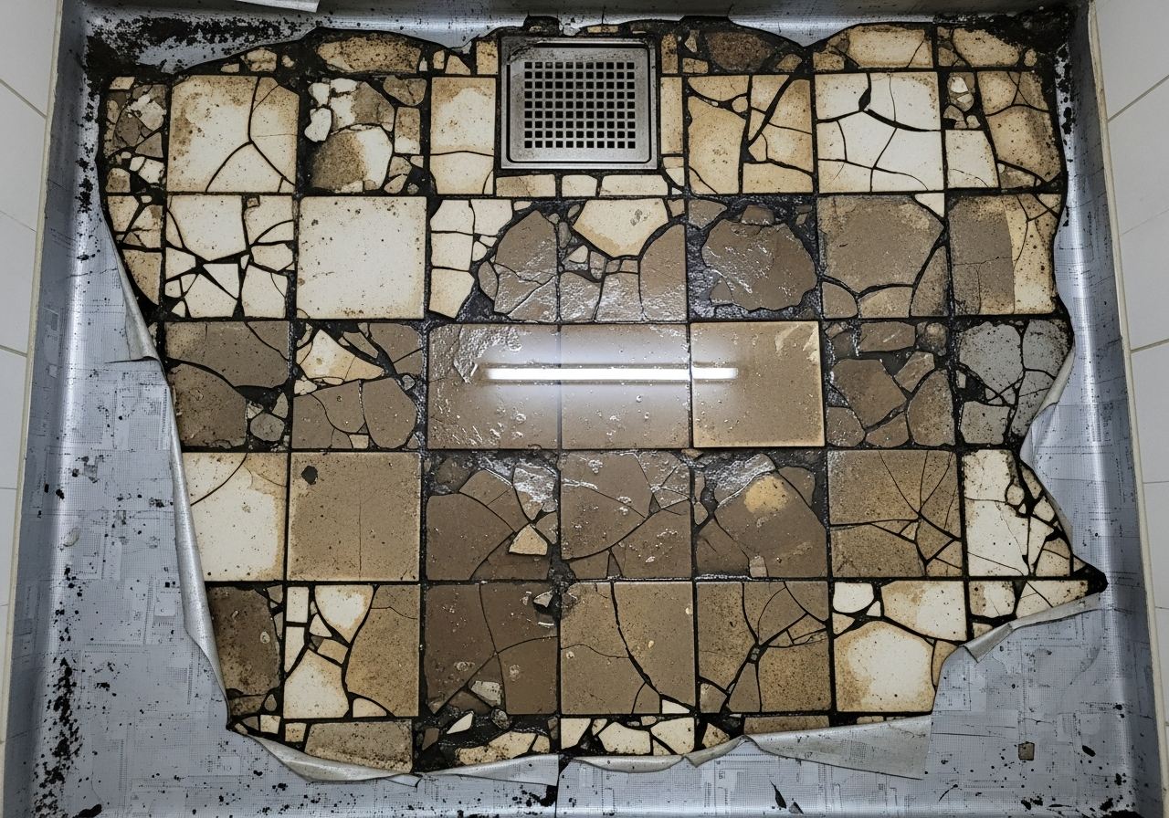 용산 아파트 화장실 바닥 방수 재시공 시공 전 - 수리 전 상태